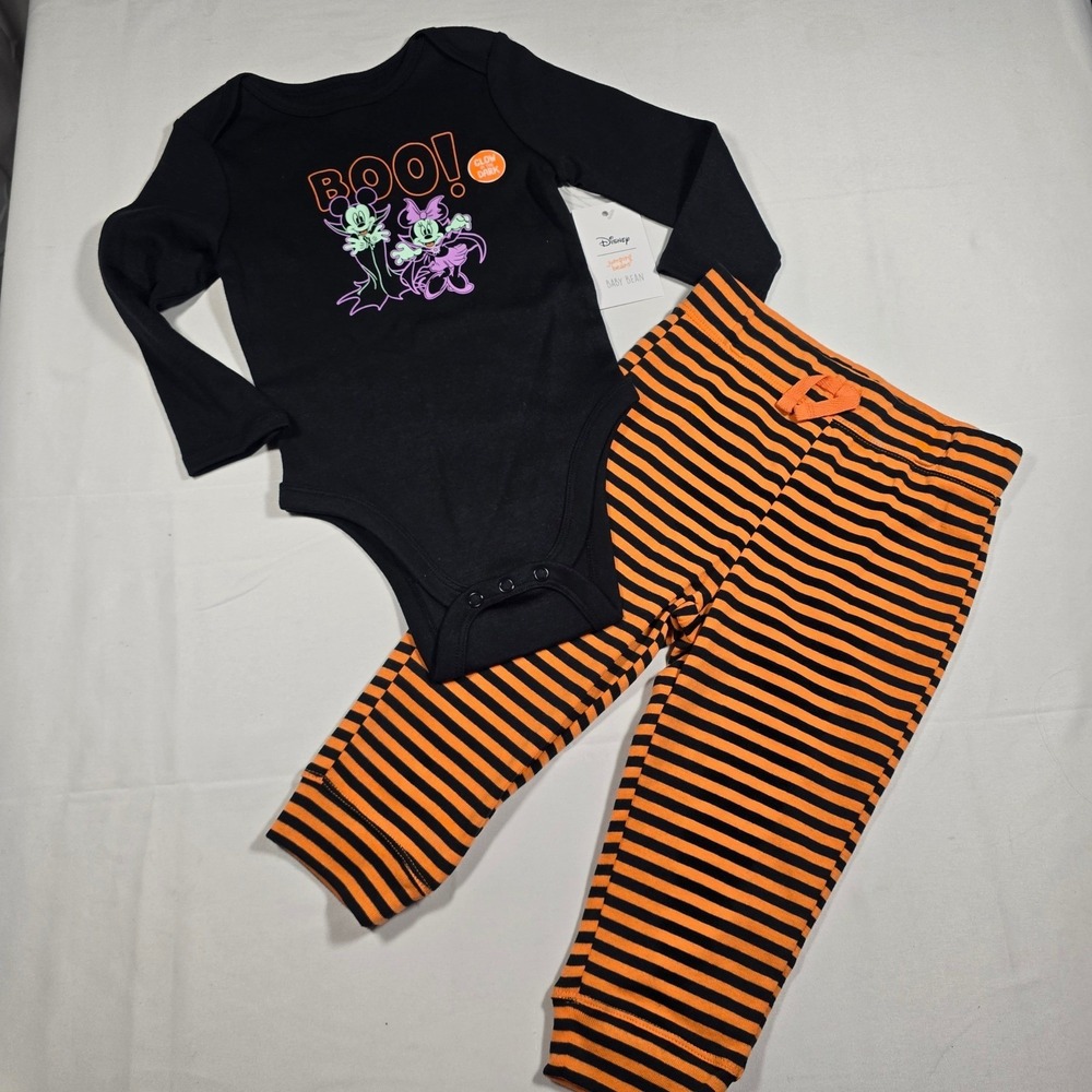 Disney 18M Girls Halloween Mickey Minnie Glow in Dark Bodysuit Pants Set